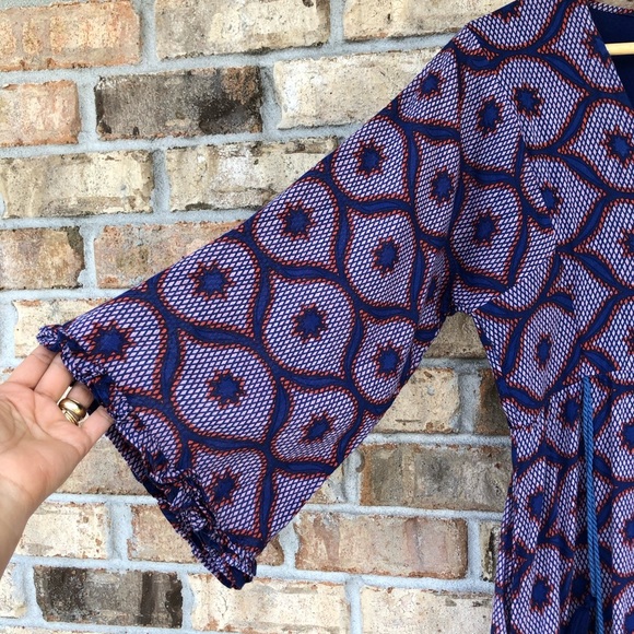 Banjanan Cotton Blue Red Pink V Neckl Pockets Lined Maxi Dress L More Like S/M - Picture 4 of 16